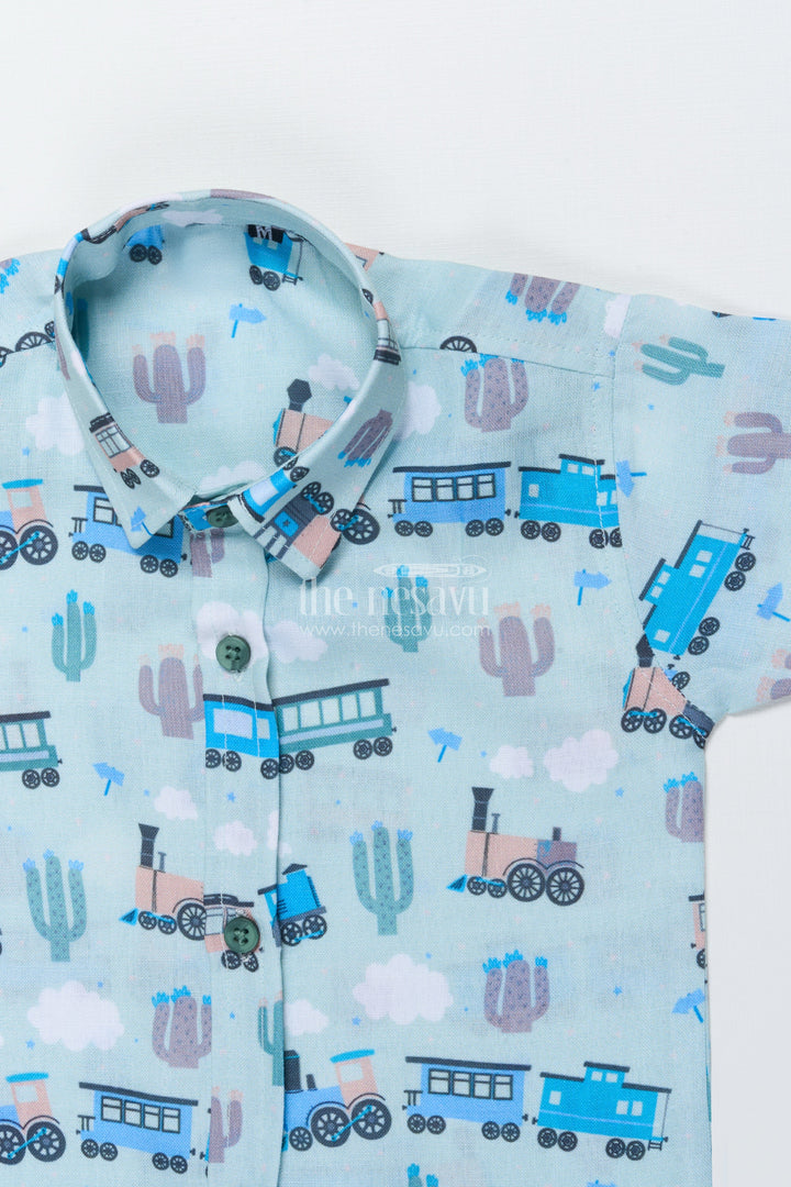 The Nesavu Boys Casual Set Toddler Boys Printed Shirt and Shorts Set for Playdates and Outings Nesavu Nesavu toddler boys casual cotton set digital print outings playful comfort