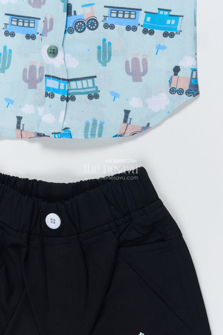 The Nesavu Boys Casual Set Toddler Boys Printed Shirt and Shorts Set for Playdates and Outings Nesavu Nesavu toddler boys casual cotton set digital print outings playful comfort