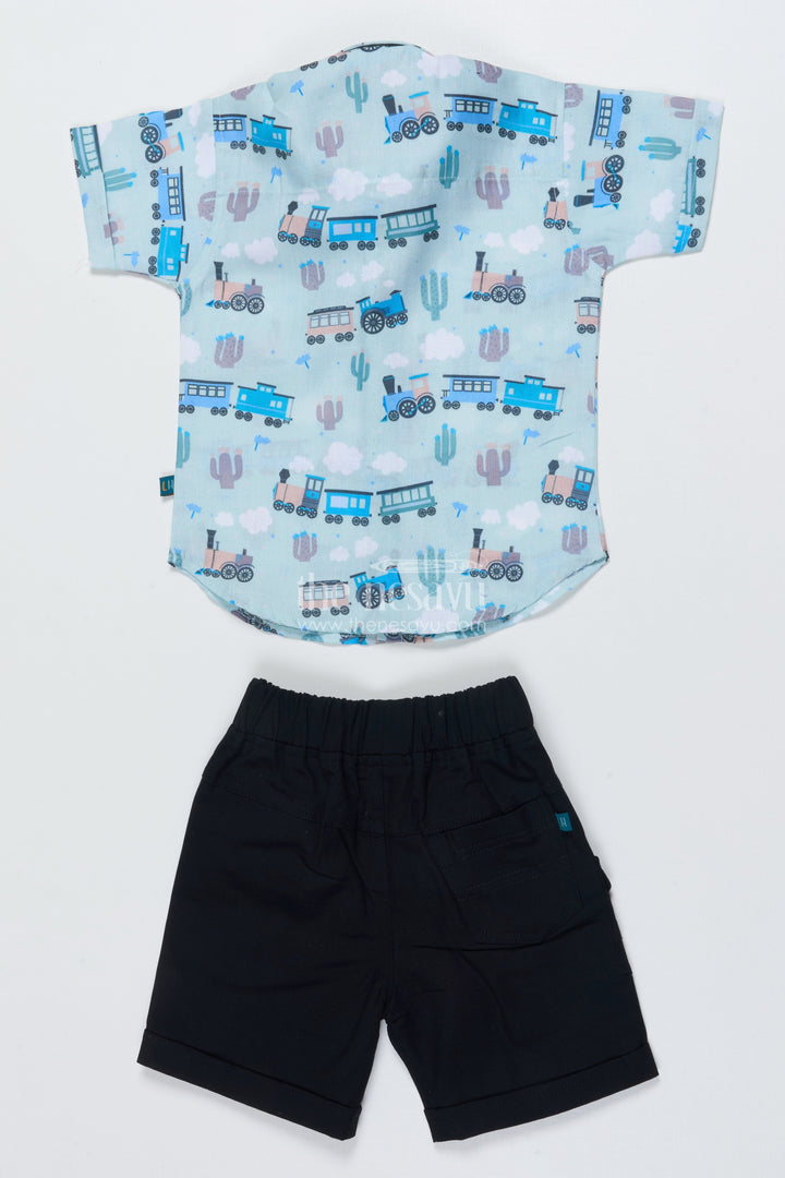 The Nesavu Boys Casual Set Toddler Boys Printed Shirt and Shorts Set for Playdates and Outings Nesavu Nesavu toddler boys casual cotton set digital print outings playful comfort