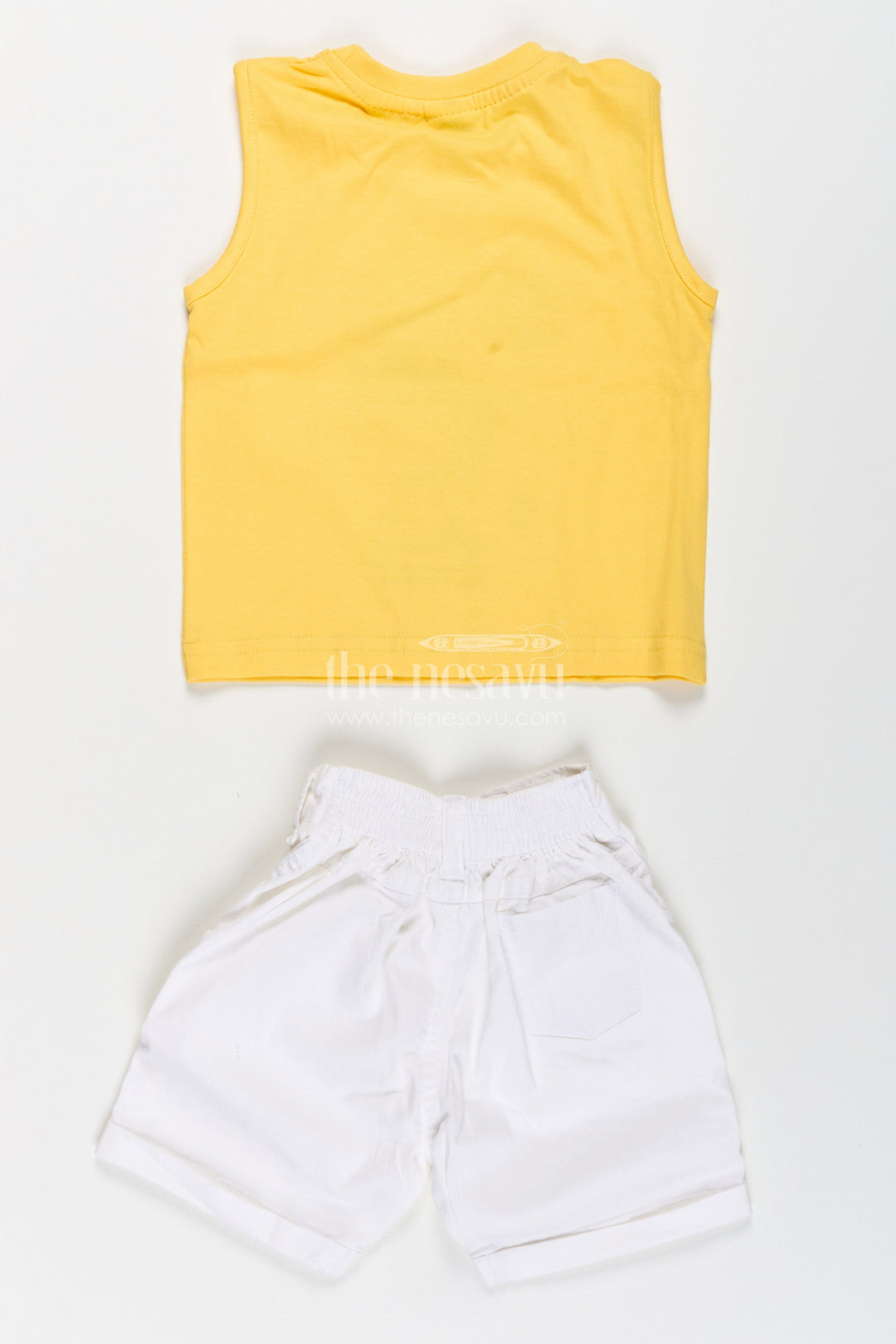 The Nesavu Boys Casual Set Toddler Boys Printed Shirt, T-Shirt, and Shorts Three-Piece Cotton Set Nesavu Nesavu toddler boys three-piece cotton set with printed shirt, T-shirt, and shorts