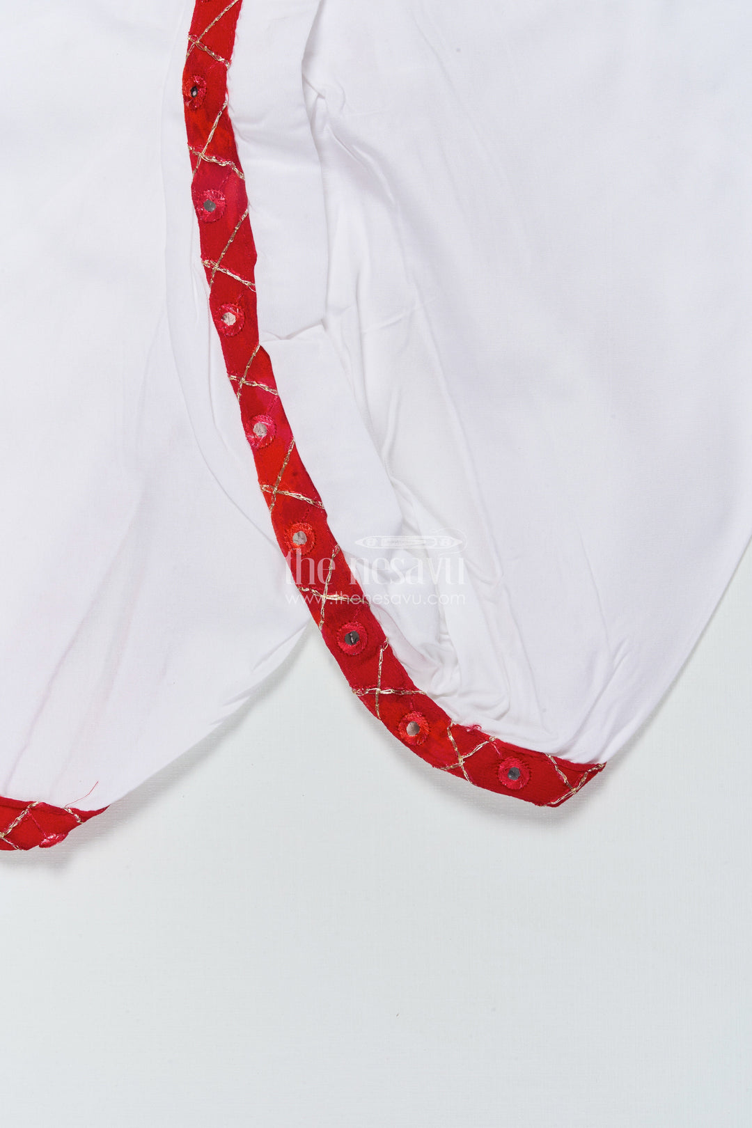 The Nesavu Boys Dothi Set Toddler Boys Red Dothi Kurta Set for Traditional Occasions Nesavu Nesavu red embroidered boys dothi kurta set weddings traditional festivals