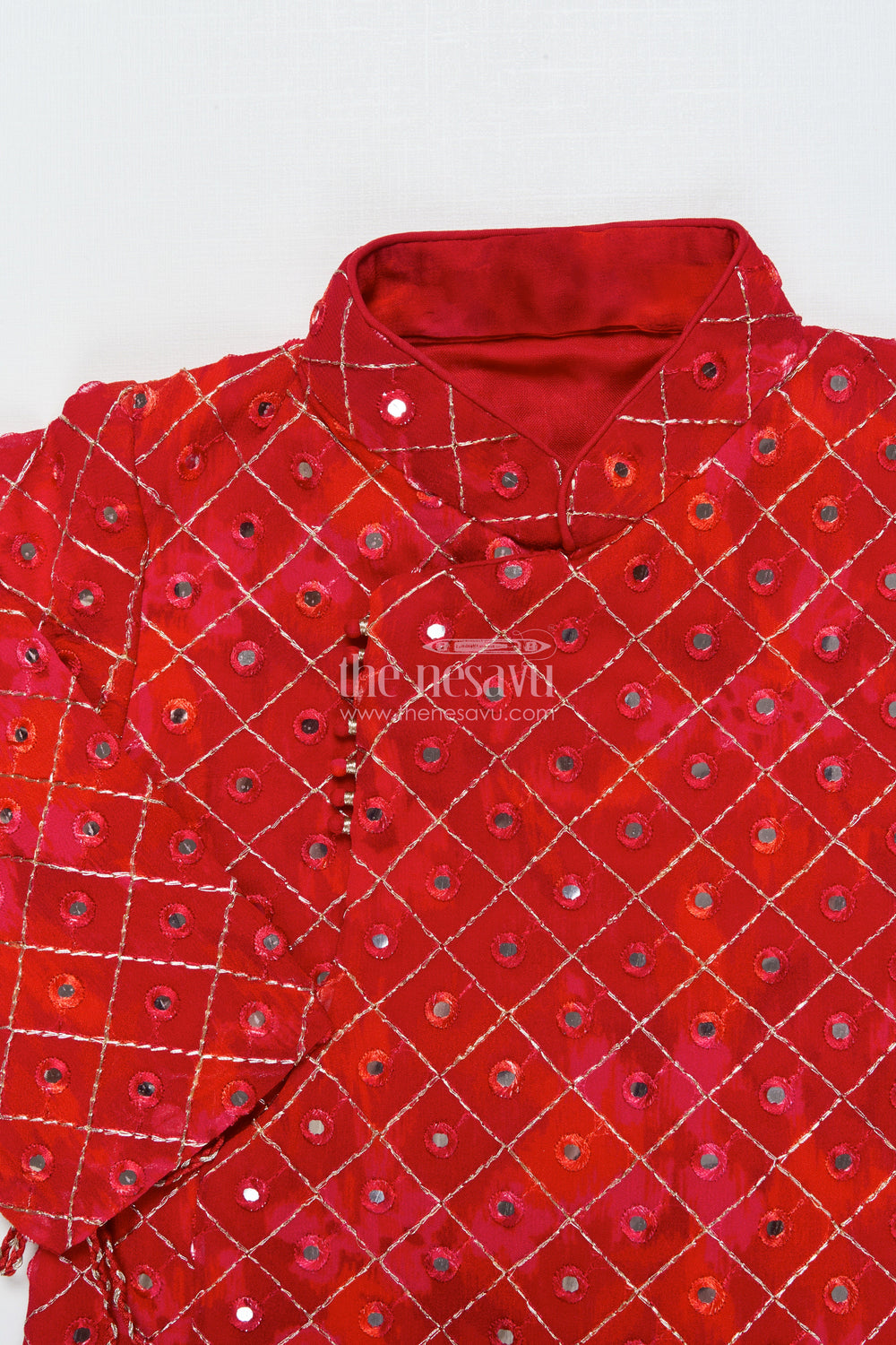The Nesavu Boys Dothi Set Toddler Boys Red Dothi Kurta Set for Traditional Occasions Nesavu Nesavu red embroidered boys dothi kurta set weddings traditional festivals