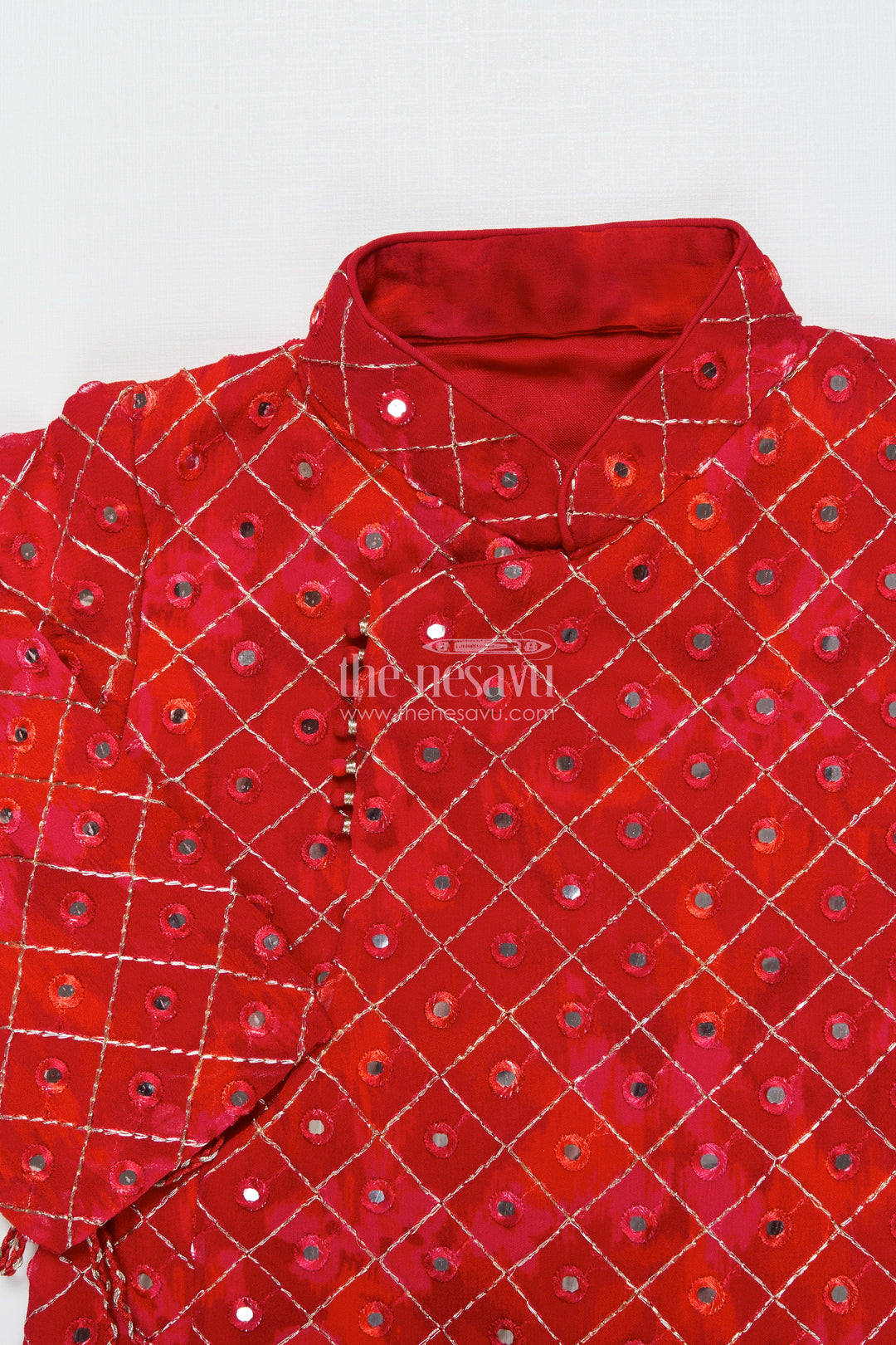 The Nesavu Boys Dothi Set Toddler Boys Red Dothi Kurta Set for Traditional Occasions Nesavu Nesavu red embroidered boys dothi kurta set weddings traditional festivals
