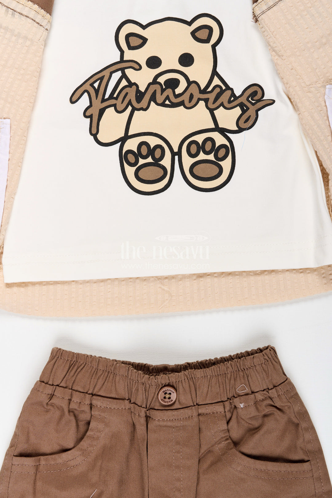 The Nesavu Boys Casual Set Toddler Boys Seersucker Cotton Safari-Style Shirt and Cargo Pants Set Nesavu Nesavu toddler boys seersucker cotton safari shirt, cargo pants, T-shirt and cap set