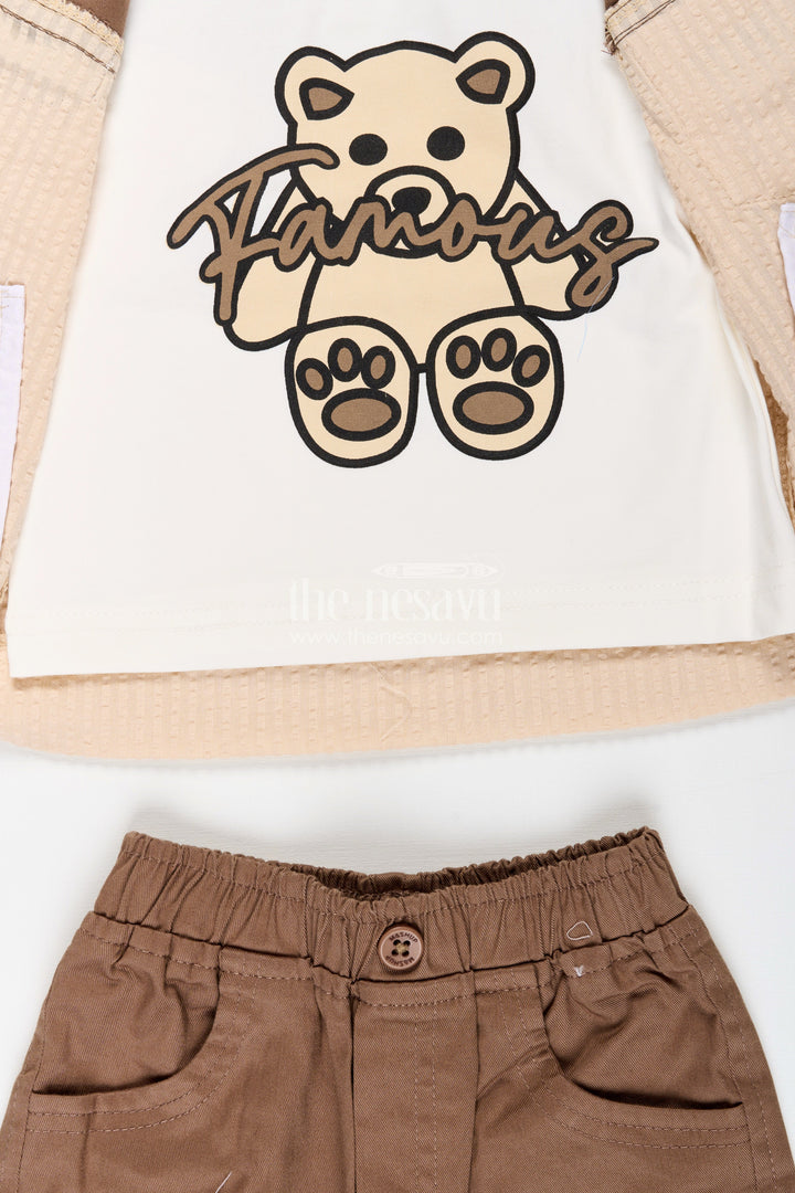 The Nesavu Boys Casual Set Toddler Boys Seersucker Cotton Safari-Style Shirt and Cargo Pants Set Nesavu Nesavu toddler boys seersucker cotton safari shirt, cargo pants, T-shirt and cap set