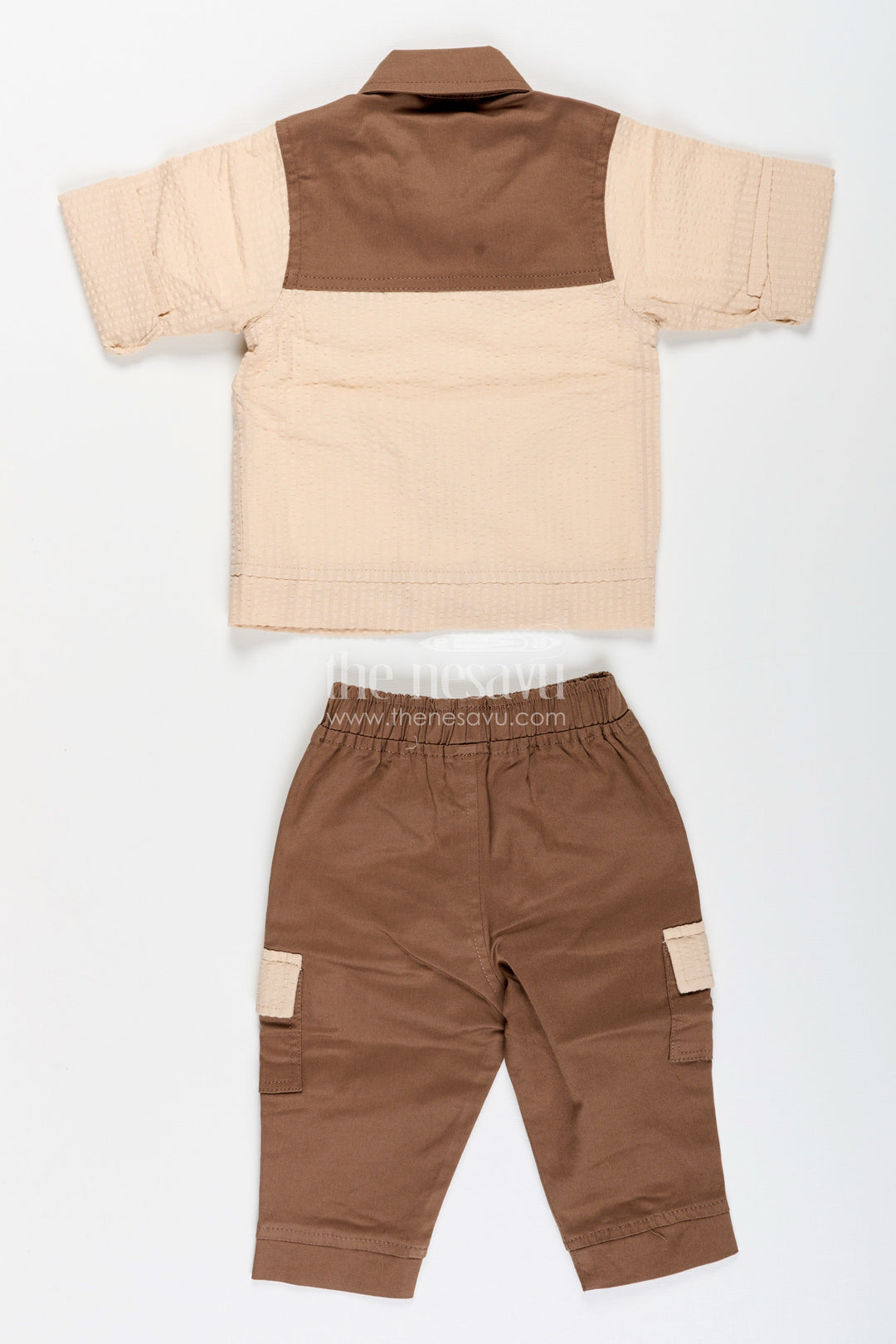 The Nesavu Boys Casual Set Toddler Boys Seersucker Cotton Safari-Style Shirt and Cargo Pants Set Nesavu Nesavu toddler boys seersucker cotton safari shirt, cargo pants, T-shirt and cap set