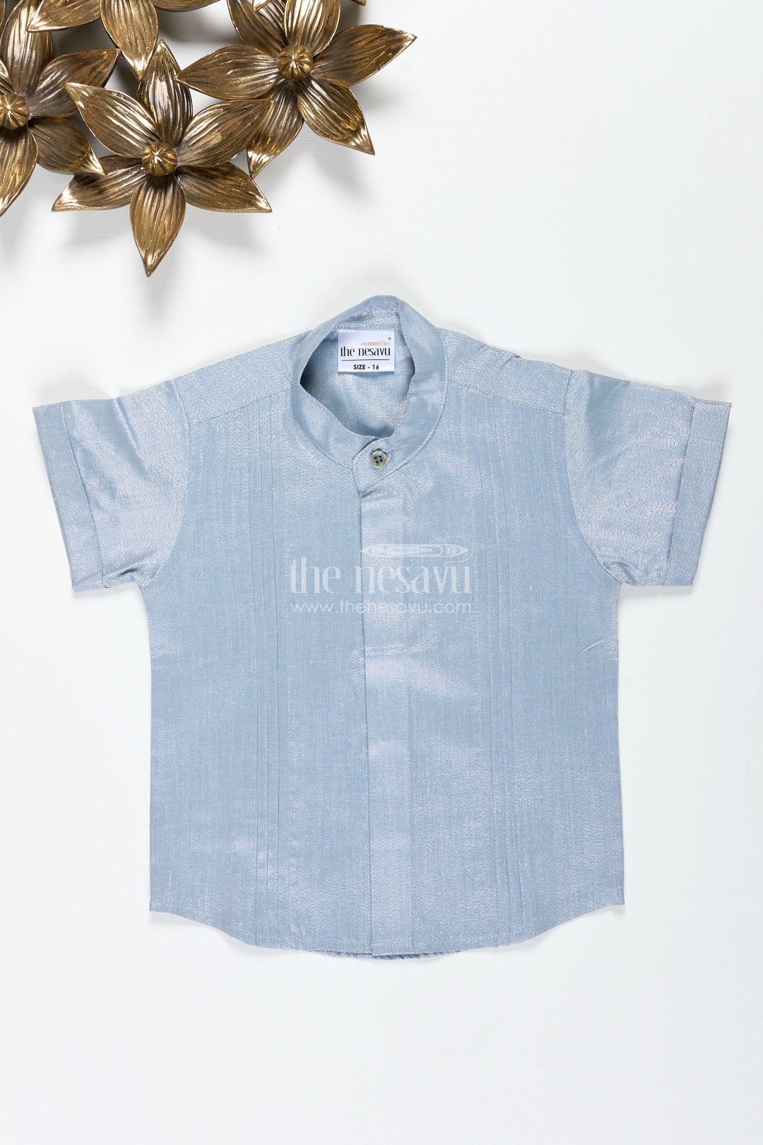 The Nesavu Boys Cotton Shirt Toddler Boys Shirt for Weddings and Temple Ceremonies Nesavu 16 (1Y) / Gray BS303C-16 Nesavu Toddler Boys Sky Blue Ethnic Shirt Traditional Wear Pintuck Detailing