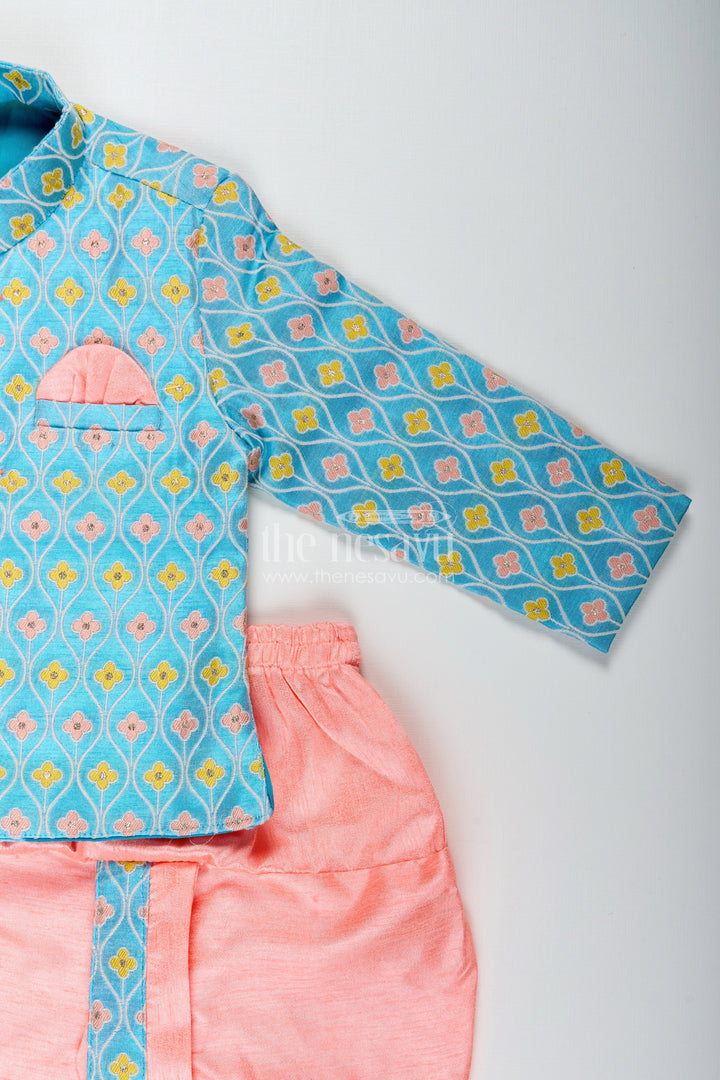 The Nesavu Boys Dothi Set Toddler Boys Silk Blend Dothi Set for Weddings and Festive Occasions Nesavu Nesavu toddler boys silk blend dothi set jacket churidar festive weddings