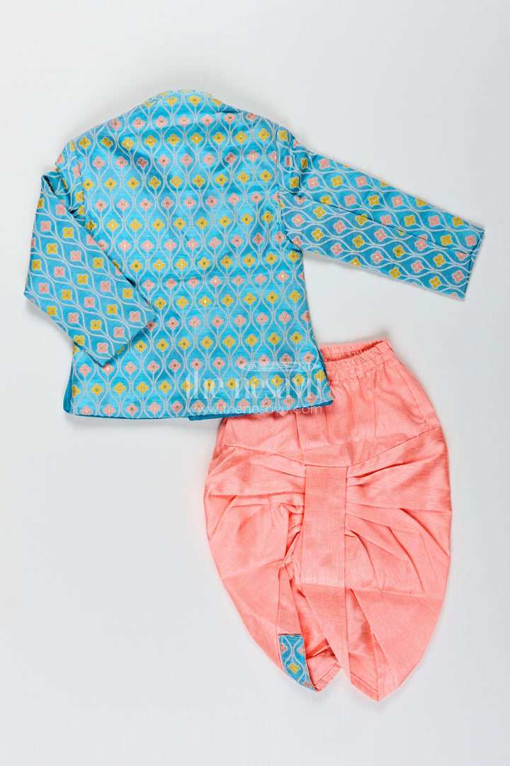 The Nesavu Boys Dothi Set Toddler Boys Silk Blend Dothi Set for Weddings and Festive Occasions Nesavu Nesavu toddler boys silk blend dothi set jacket churidar festive weddings