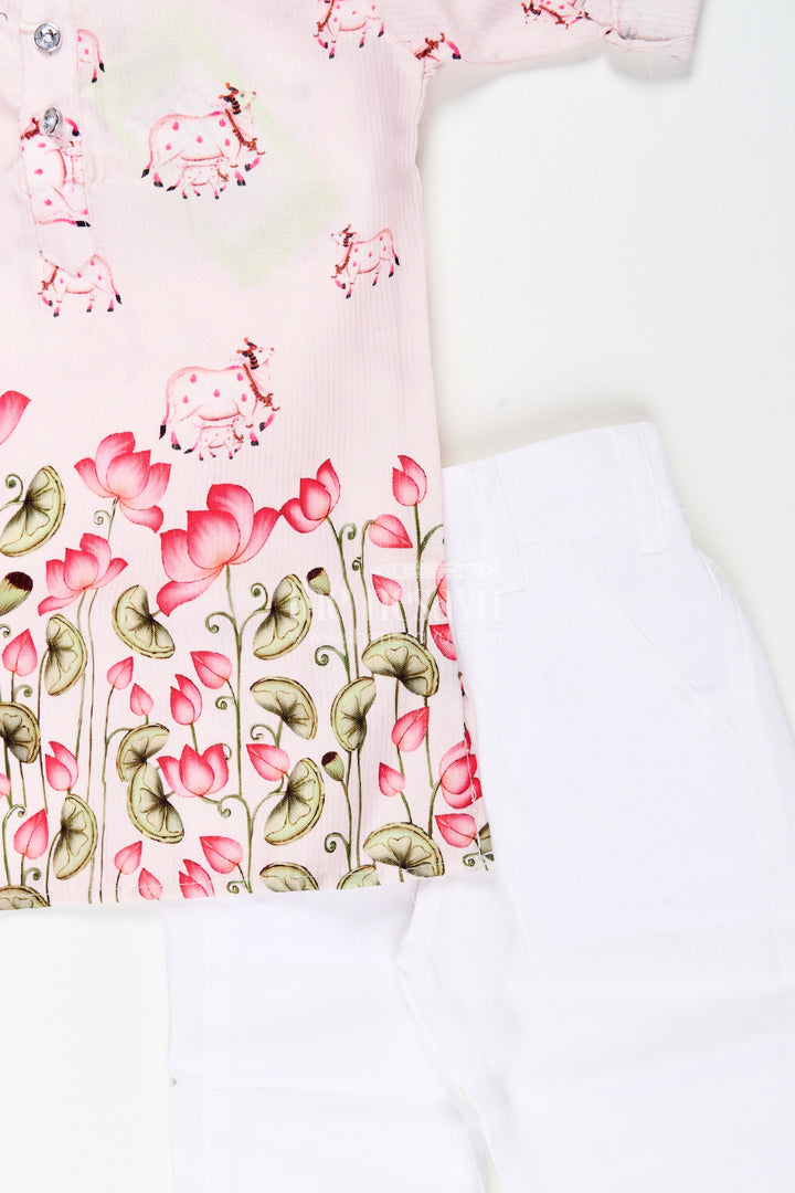 The Nesavu Boys Kurtha Set Toddler Boys Silk Blend Kurta and Pants Set with Digital Print Nesavu Nesavu toddler boys silk blend kurta and pants set with elephant and floral print