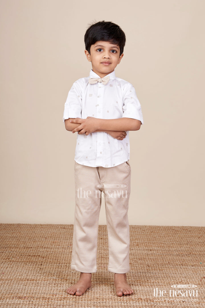 The Nesavu Boys Casual Set Toddler Boys Smart Cotton Outfit Set with Waistcoat and Bow Tie Nesavu Nesavu toddler boys party outfit cotton shirt waistcoat bow tie weddings celebrations