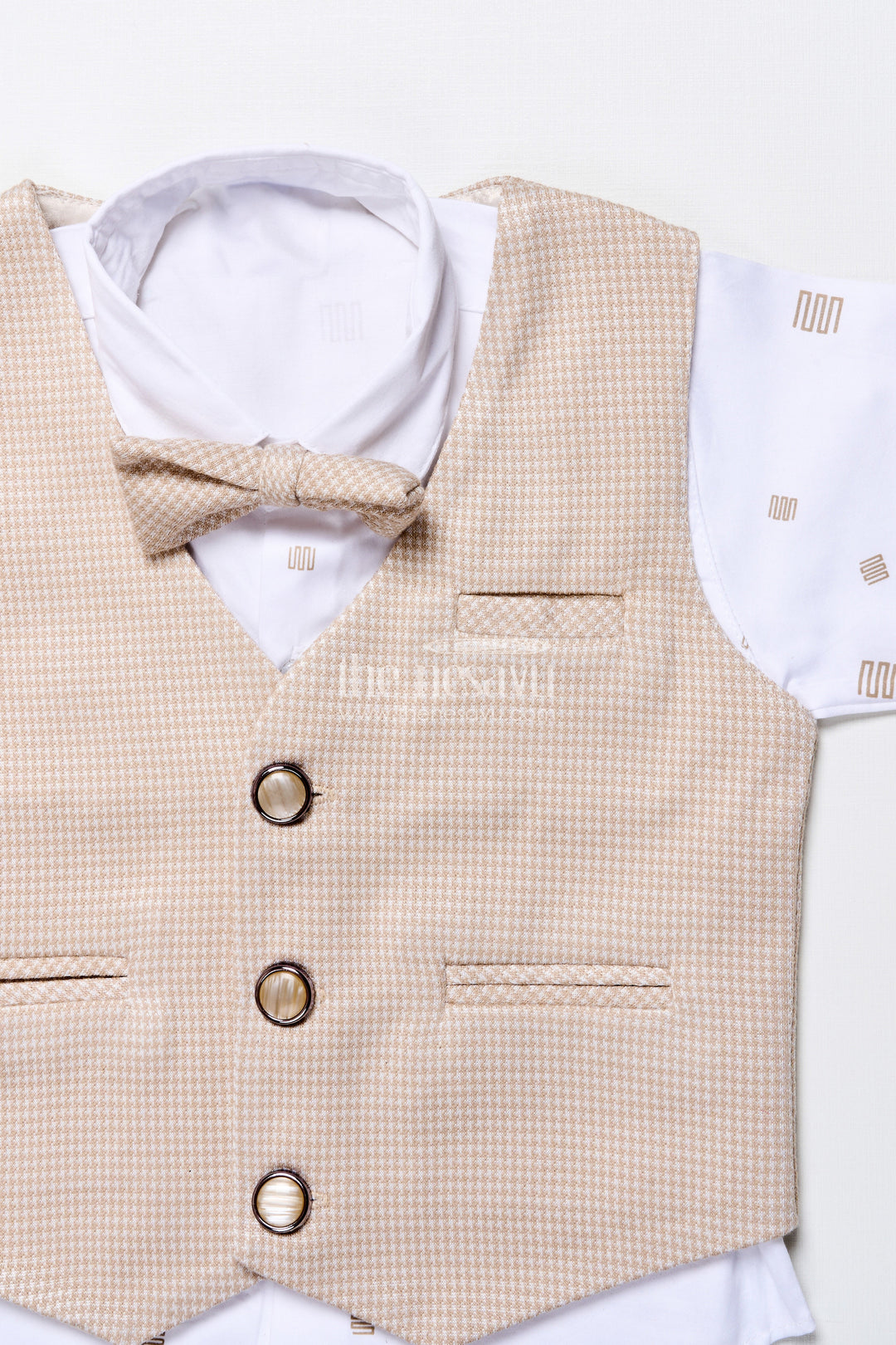 The Nesavu Boys Casual Set Toddler Boys Smart Cotton Outfit Set with Waistcoat and Bow Tie Nesavu Nesavu toddler boys party outfit cotton shirt waistcoat bow tie weddings celebrations