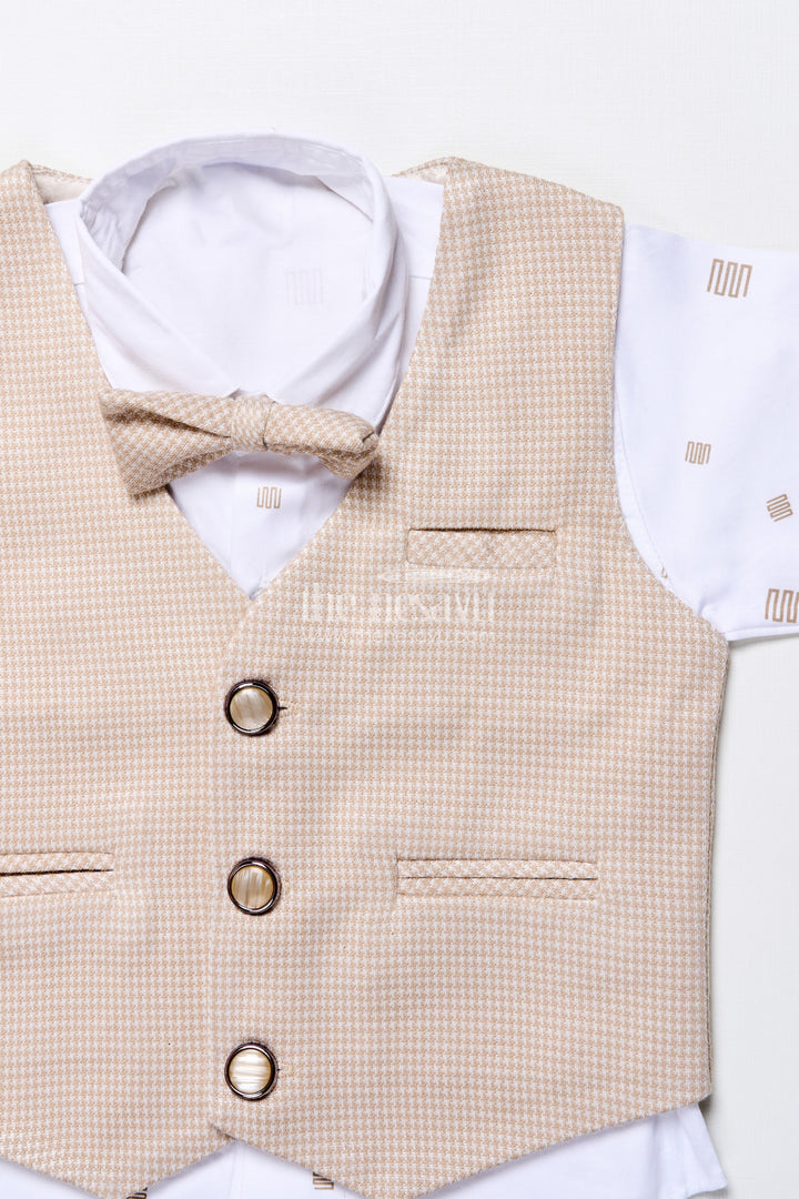 The Nesavu Boys Casual Set Toddler Boys Smart Cotton Outfit Set with Waistcoat and Bow Tie Nesavu Nesavu toddler boys party outfit cotton shirt waistcoat bow tie weddings celebrations