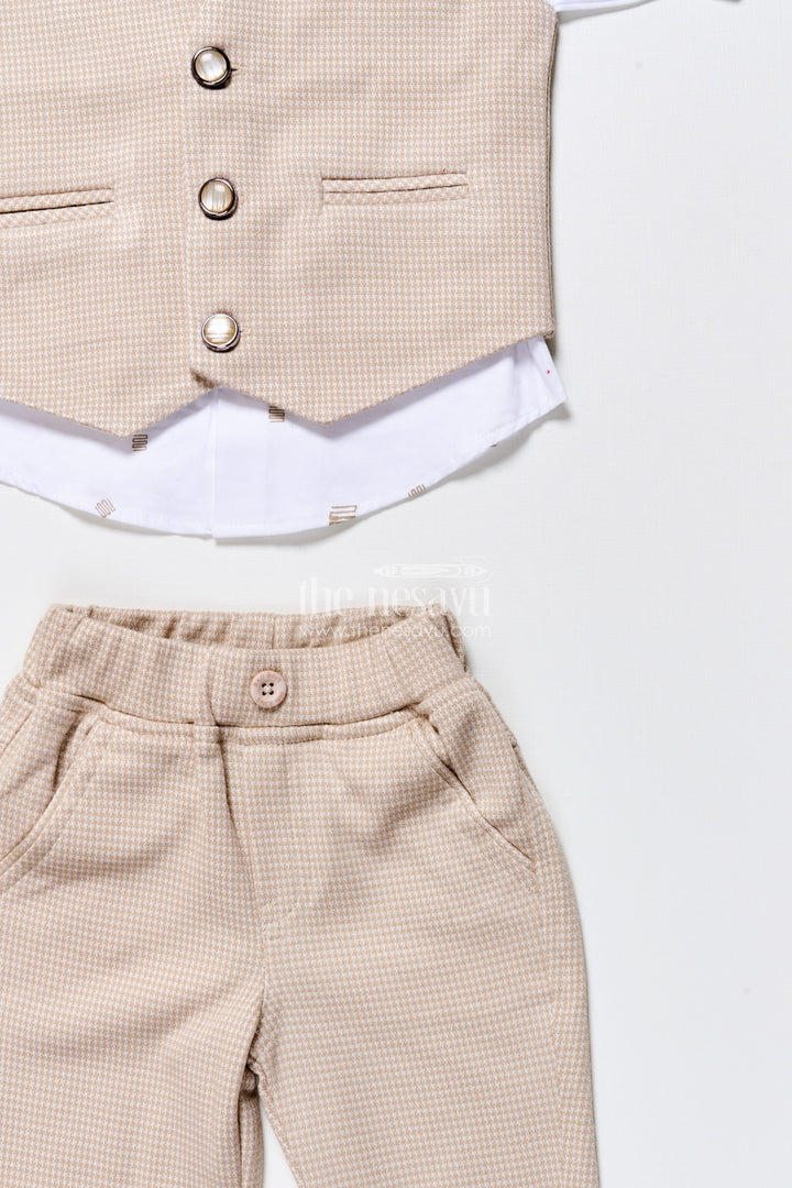 The Nesavu Boys Casual Set Toddler Boys Smart Cotton Outfit Set with Waistcoat and Bow Tie Nesavu Nesavu toddler boys party outfit cotton shirt waistcoat bow tie weddings celebrations