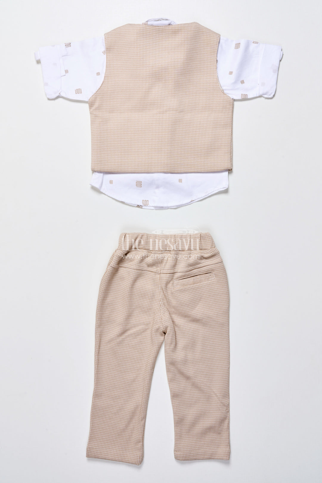 The Nesavu Boys Casual Set Toddler Boys Smart Cotton Outfit Set with Waistcoat and Bow Tie Nesavu Nesavu toddler boys party outfit cotton shirt waistcoat bow tie weddings celebrations