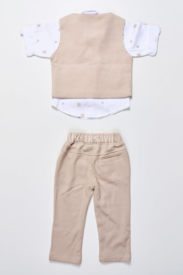 The Nesavu Boys Casual Set Toddler Boys Smart Cotton Outfit Set with Waistcoat and Bow Tie Nesavu Nesavu toddler boys party outfit cotton shirt waistcoat bow tie weddings celebrations