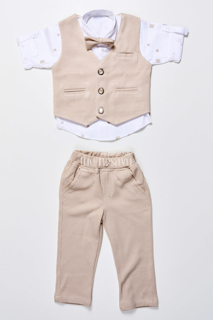 The Nesavu Boys Casual Set Toddler Boys Smart Cotton Outfit Set with Waistcoat and Bow Tie Nesavu Nesavu toddler boys party outfit cotton shirt waistcoat bow tie weddings celebrations
