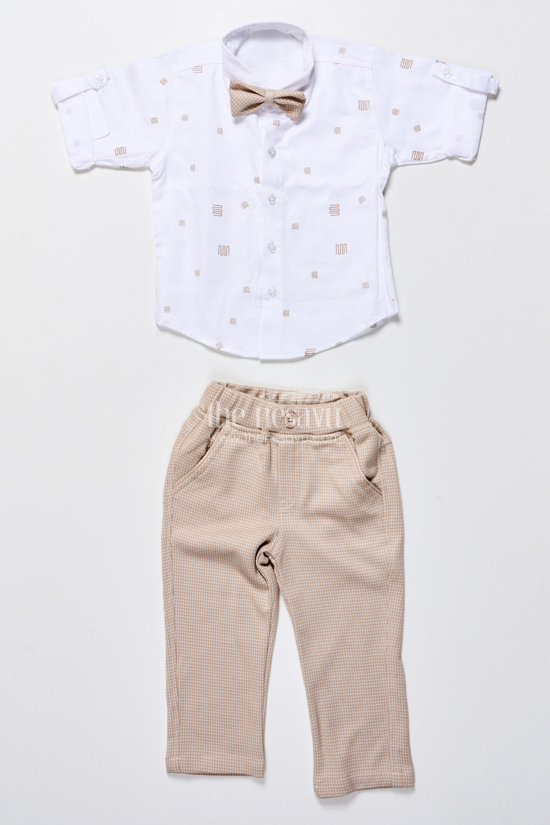 The Nesavu Boys Casual Set Toddler Boys Smart Cotton Outfit Set with Waistcoat and Bow Tie Nesavu Nesavu toddler boys party outfit cotton shirt waistcoat bow tie weddings celebrations