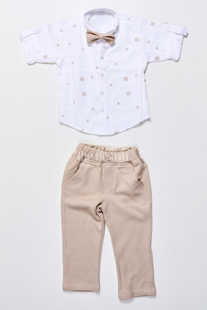 The Nesavu Boys Casual Set Toddler Boys Smart Cotton Outfit Set with Waistcoat and Bow Tie Nesavu Nesavu toddler boys party outfit cotton shirt waistcoat bow tie weddings celebrations