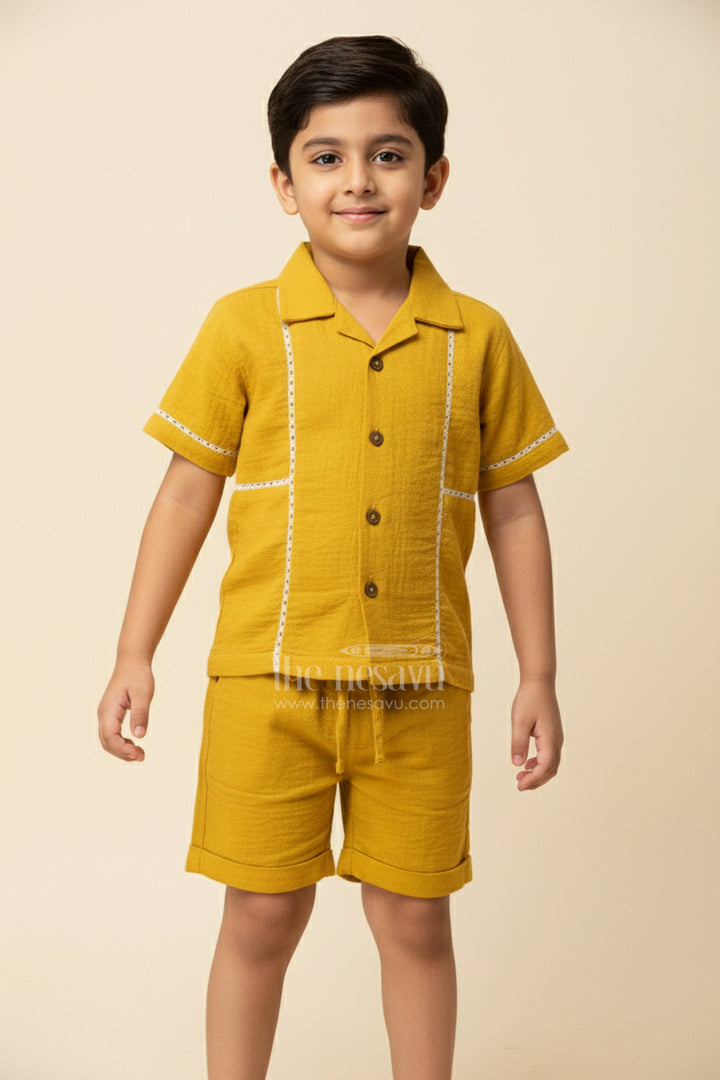 The Nesavu Boys Casual Set Toddler Boys Soft Muslin Set for Playdates and Daily Wear Nesavu 16 (1Y) / Yellow BCS425B-16 Nesavu toddler boys muslin cotton set everyday use playdates warm weather comfort