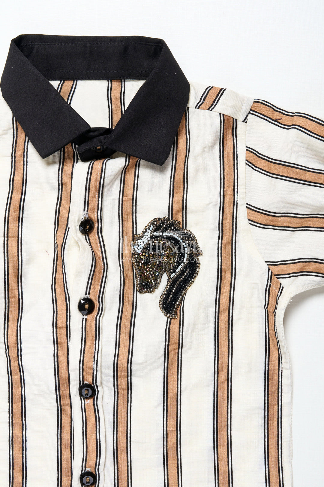 The Nesavu Boys Casual Set Toddler Boys Striped Shirt and Pant Set for Casual Gatherings Nesavu Nesavu toddler boys striped cotton set patch embellishment casual events outings