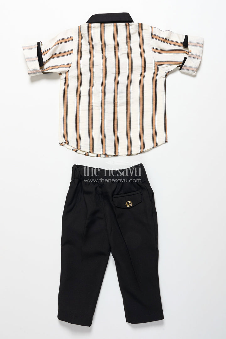 The Nesavu Boys Casual Set Toddler Boys Striped Shirt and Pant Set for Casual Gatherings Nesavu Nesavu toddler boys striped cotton set patch embellishment casual events outings