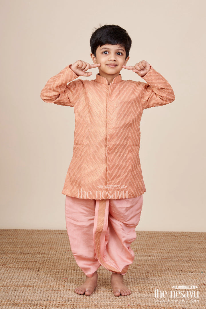 The Nesavu Boys Dothi Set Toddler Boys Traditional Dothi Set for Ethnic Celebrations Nesavu 16 (1Y) / Peach BES767A-16 Nesavu toddler boys ethnic dothi set silk blend  perfect traditional functions festive rituals
