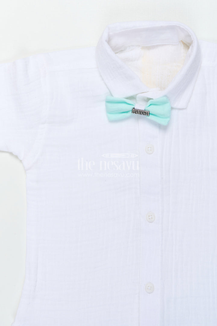 The Nesavu Boys Casual Set Toddler Boys Waistcoat Set for Birthday Parties and Family Celebrations Nesavu Nesavu toddler boys muslin cotton waistcoat set with bow tie for birthdays and formal events