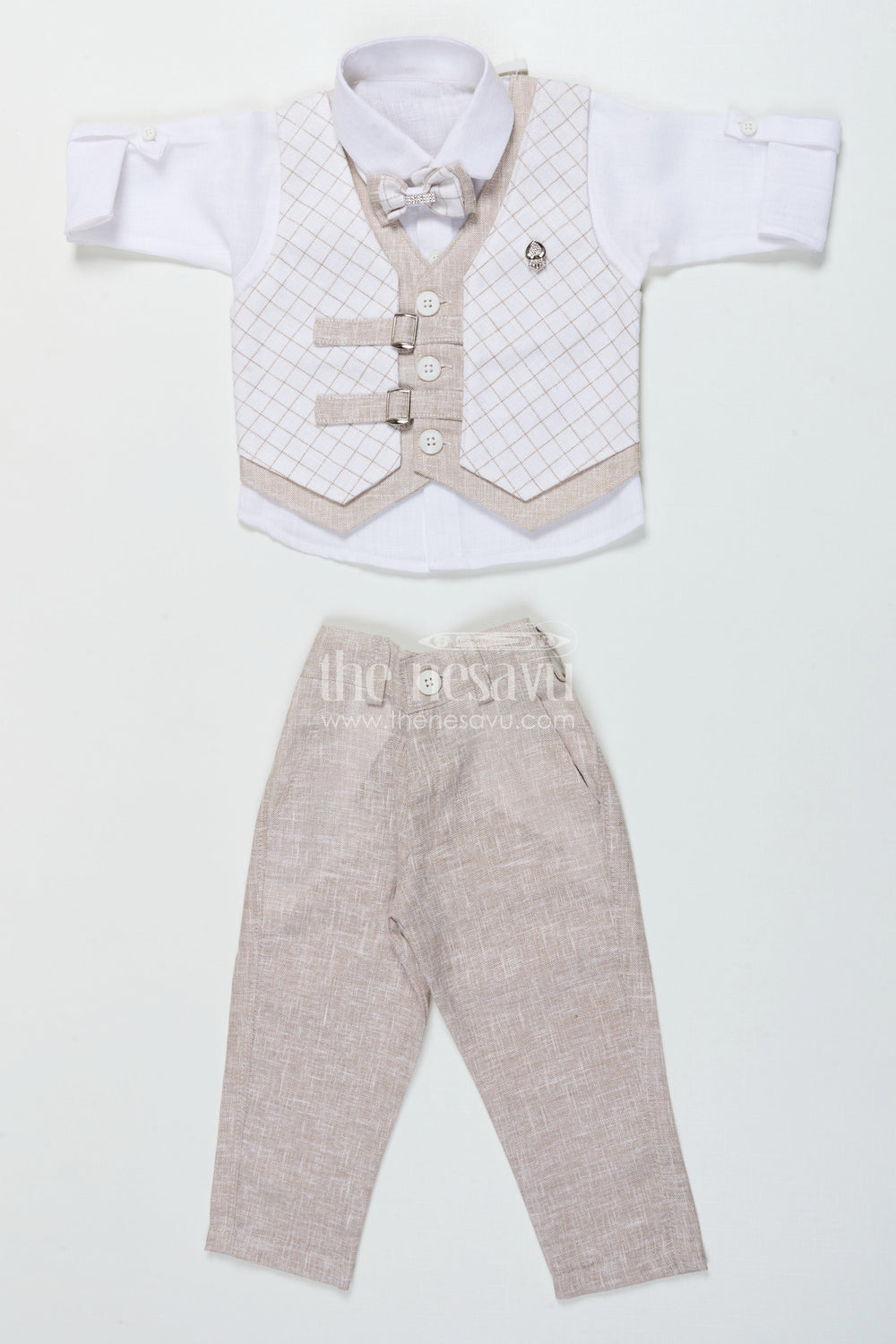 The Nesavu Boys Casual Set Toddler Boys Waistcoat Set for Birthdays and Special Occasions Nesavu 12 (3M) / Gray BCS503A-12 Nesavu toddler boys waistcoat set in cotton for birthday parties and formal celebrations