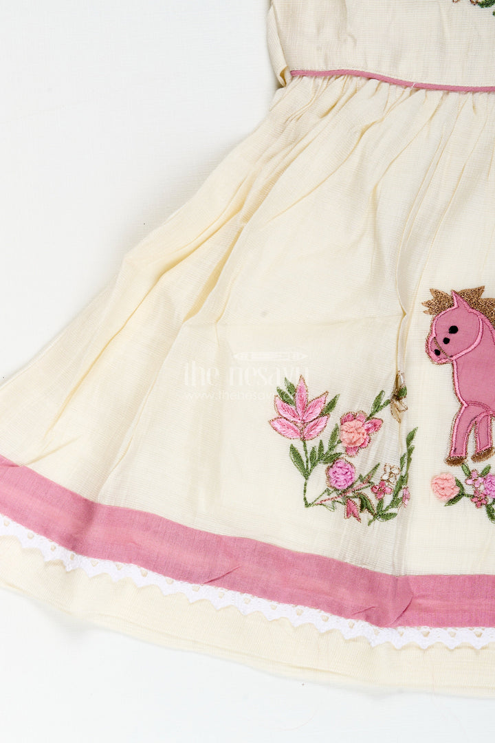 The Nesavu Girls Cotton Frock Toddler Girl Chanderi Cotton Frock with Embroidery for Ethnic Occasions Nesavu Nesavu toddler girl embroidered cotton frock ethnic wear naming ceremonies family functions