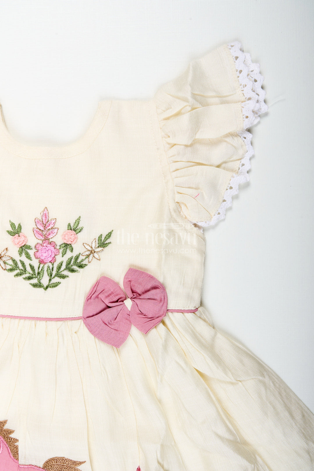 The Nesavu Girls Cotton Frock Toddler Girl Chanderi Cotton Frock with Embroidery for Ethnic Occasions Nesavu Nesavu toddler girl embroidered cotton frock ethnic wear naming ceremonies family functions
