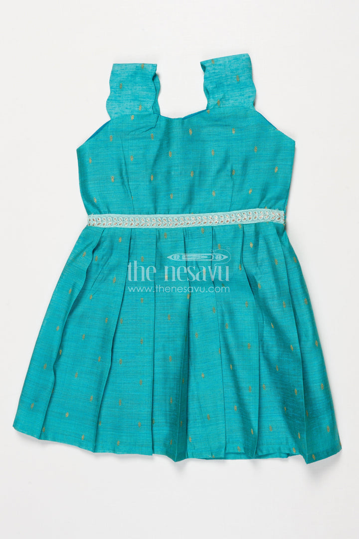 The Nesavu Girls Chanderi Frock Toddler Girl Chanderi Frock for Festive Occasions and Temple Visits Nesavu 18 (2Y) / Green SF991C-18 Nesavu toddler girl chanderi frock for festive events, temple visits and ethnic day wear