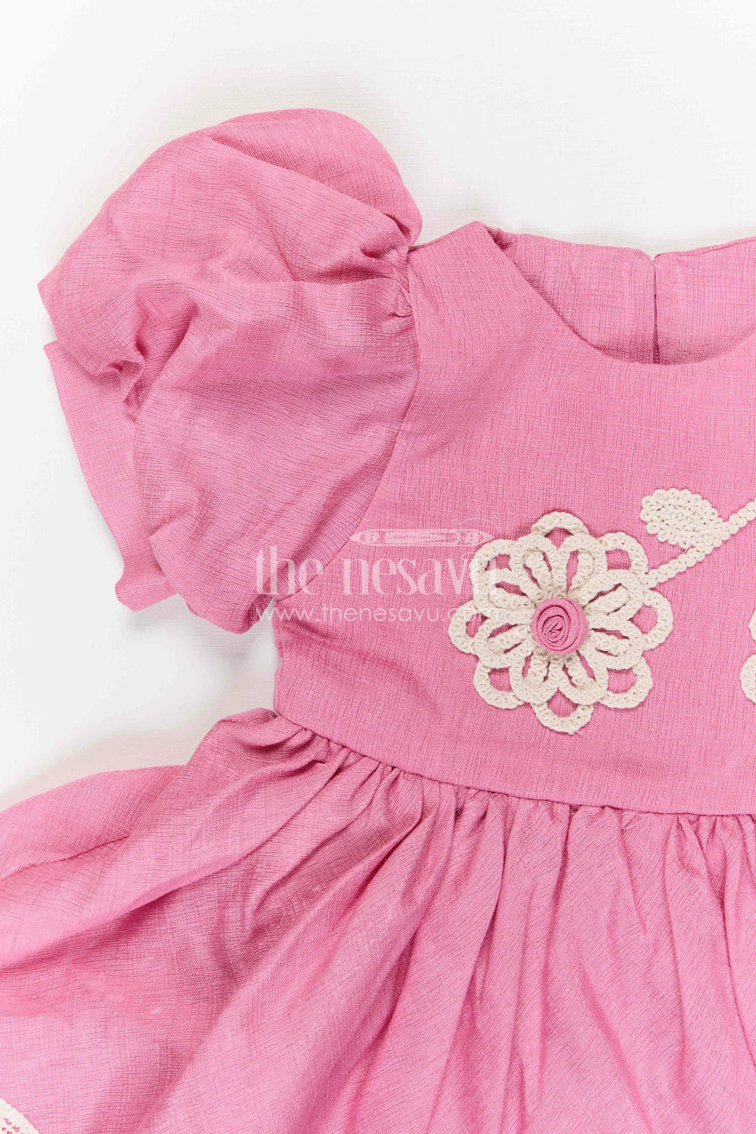 The Nesavu Girls Cotton Frock Toddler Girl Cotton Frock for Outings and Family Gatherings Nesavu Nesavu toddler girl cotton frock for outings and family gatherings with floral thread embroidery