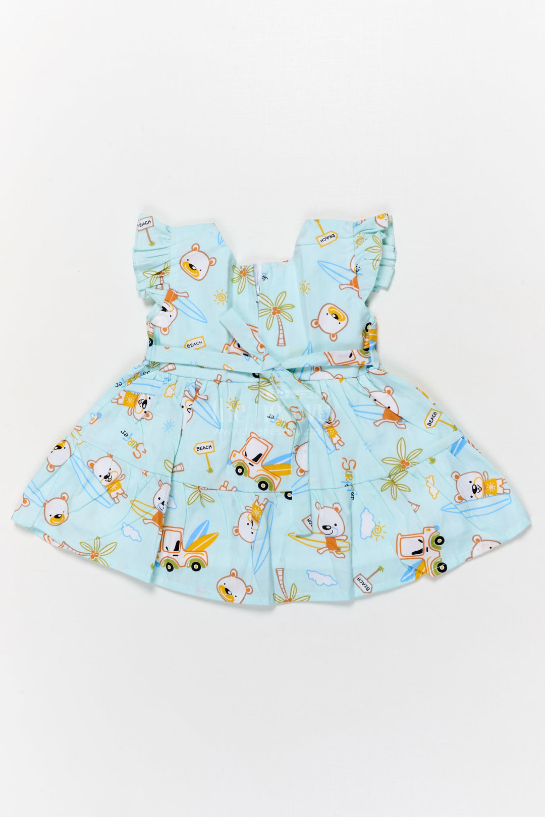 The Nesavu Baby Cotton Frocks Toddler Girl Cotton Frock with Beach Bear Print and Bow for Summer Fun Nesavu Nesavu toddler girl cotton frock with beach bear print and frill sleeves for sunny day fun