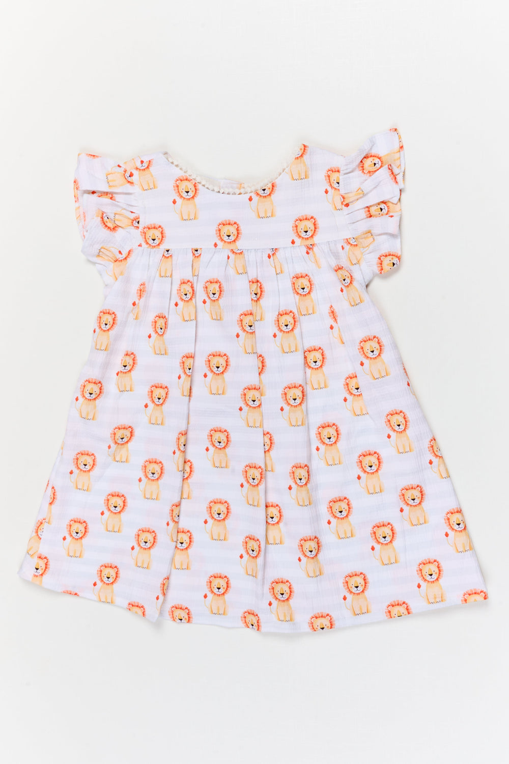 The Nesavu Girls Cotton Frock Toddler Girl Cotton Frock with Jungle Animal Print for Everyday Fun Nesavu 12 (3M) / Blue / Cotton Blend GFC2090A-12 Nesavu toddler girl cotton frock with jungle animal print for daycare and daily comfort
