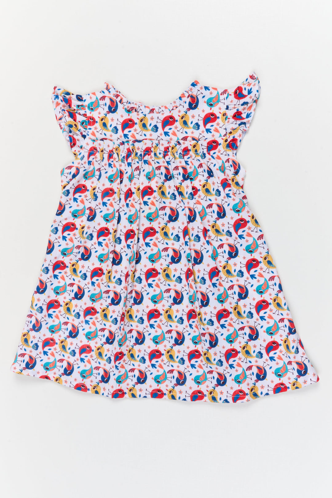 The Nesavu Girls Cotton Frock Toddler Girl Cotton Frock with Parrot Print for Summer Outings Nesavu 18 (2Y) / Multicolor / Cotton Blend GFC2086A-18 Nesavu toddler girl cotton frock with playful parrot print for summer and travel wear