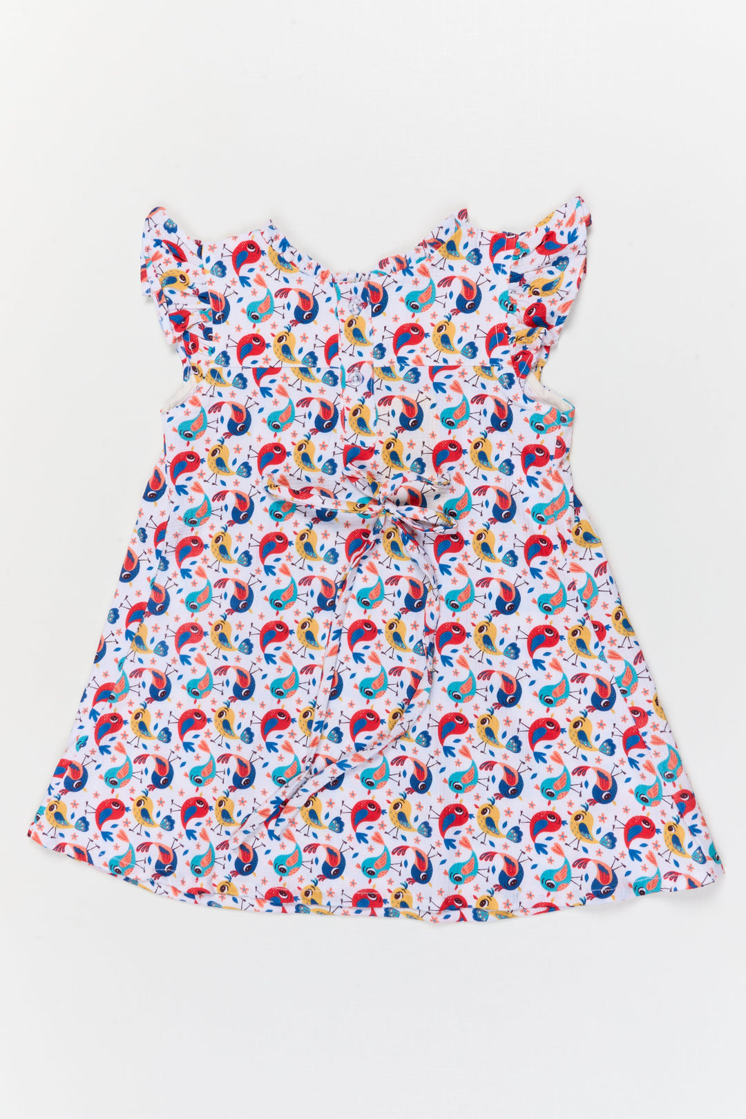 The Nesavu Girls Cotton Frock Toddler Girl Cotton Frock with Parrot Print for Summer Outings Nesavu Nesavu toddler girl cotton frock with playful parrot print for summer and travel wear