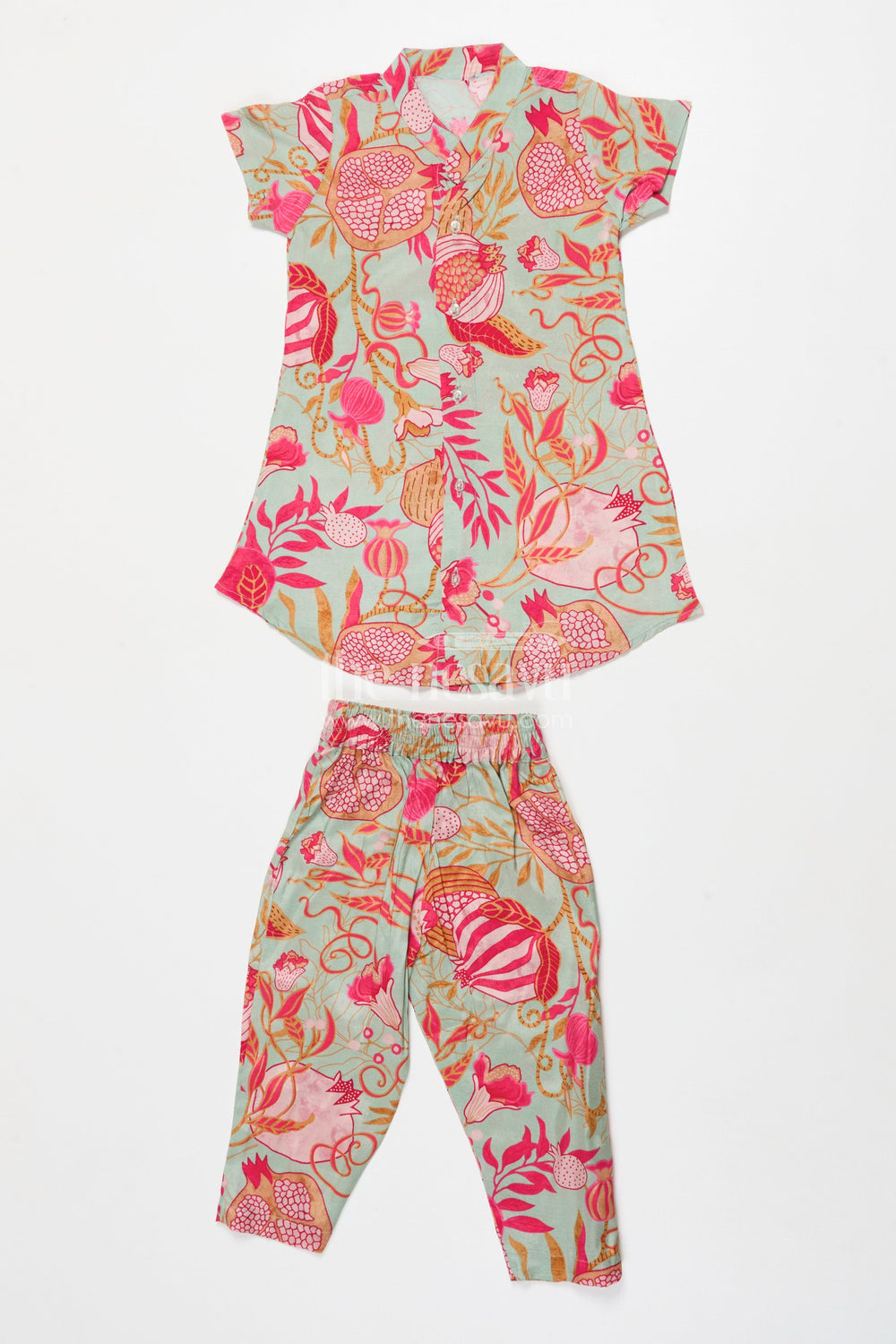 The Nesavu Girls Co-Ord Sets Toddler Girl Crepe Co-ord Set with Digital Print for Cultural Wear Nesavu 16 (1Y) / Multicolor GPS919A-16 Nesavu toddler girl crepe co-ord set with floral digital print for casual festive styling