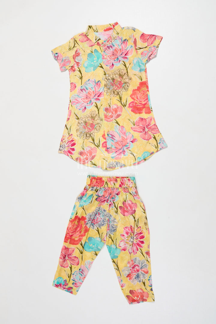 The Nesavu Girls Co-Ord Sets Toddler Girl Crepe Co-ord Set with Peplum Top for Festive Outings Nesavu 16 (1Y) / Multicolor GPS920B-16 Nesavu toddler girl crepe co-ord set with peplum top and digital prints for ethnic celebrations