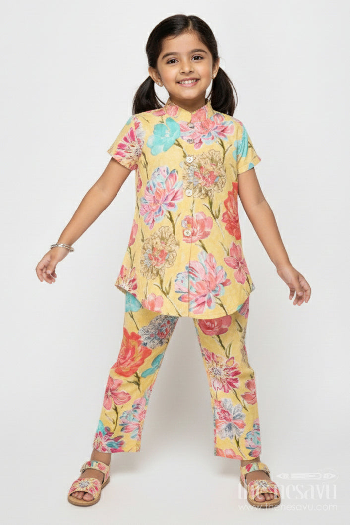 The Nesavu Girls Co-Ord Sets Toddler Girl Crepe Co-ord Set with Peplum Top for Festive Outings Nesavu 16 (1Y) / Multicolor GPS920B-16 Nesavu toddler girl crepe co-ord set with peplum top and digital prints for ethnic celebrations