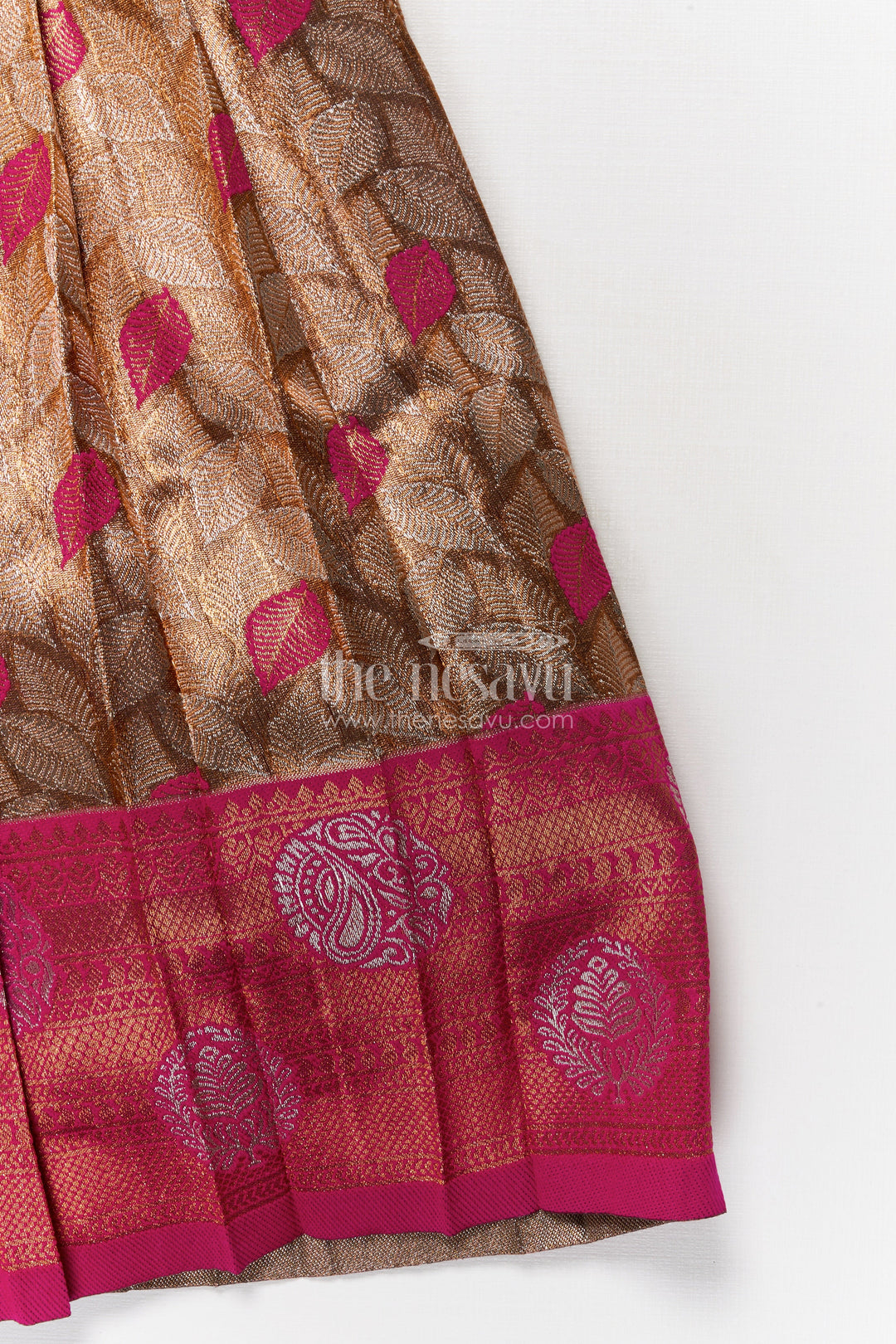 The Nesavu Silk Party Frock Toddler Girl Ethnic Frock for Festive and Family Events Nesavu Nesavu toddler girl ethnic frock with Banaras silk and velvet for festive celebrations