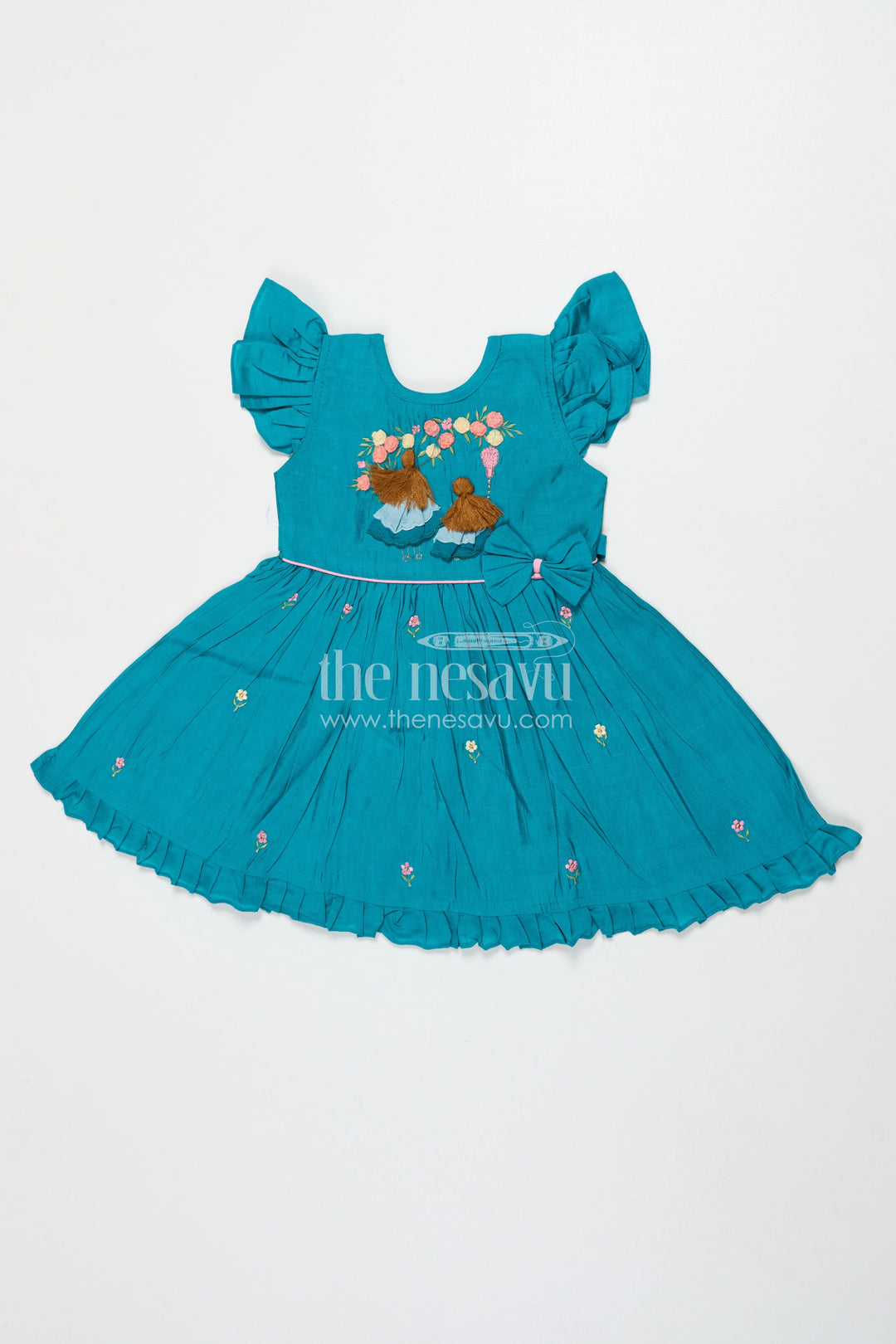 The Nesavu Girls Chanderi Frock Toddler Girl Ethnic Frock for Festive Gatherings and School Events Nesavu 16 (1Y) / Blue GFC1992C-16 Nesavu toddler girl frock in Chanderi cotton with embroidery for festive and ethnic school events
