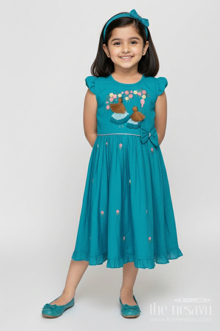 The Nesavu Girls Chanderi Frock Toddler Girl Ethnic Frock for Festive Gatherings and School Events Nesavu 16 (1Y) / Blue GFC1992C-16 Nesavu toddler girl frock in Chanderi cotton with embroidery for festive and ethnic school events