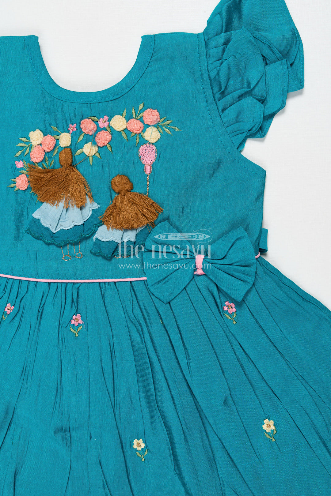 The Nesavu Girls Chanderi Frock Toddler Girl Ethnic Frock for Festive Gatherings and School Events Nesavu Nesavu toddler girl frock in Chanderi cotton with embroidery for festive and ethnic school events