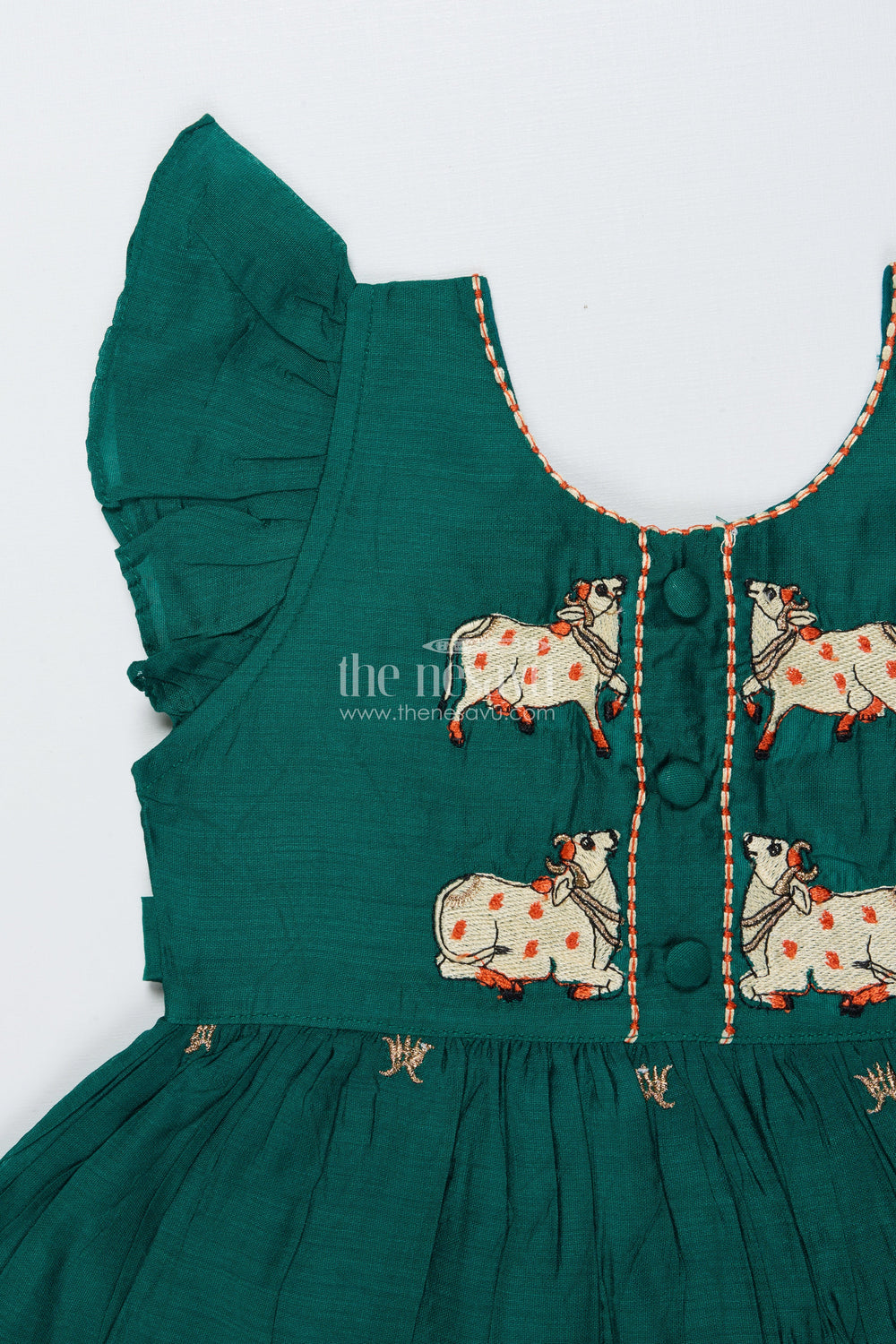 The Nesavu Girls Chanderi Frock Toddler Girl Ethnic Frock with Horse Embroidery for Festivals Nesavu Nesavu toddler girl chanderi cotton frock horse embroidery cultural celebrations