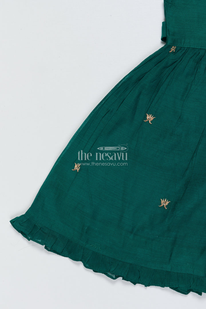 The Nesavu Girls Chanderi Frock Toddler Girl Ethnic Frock with Horse Embroidery for Festivals Nesavu Nesavu toddler girl chanderi cotton frock horse embroidery cultural celebrations