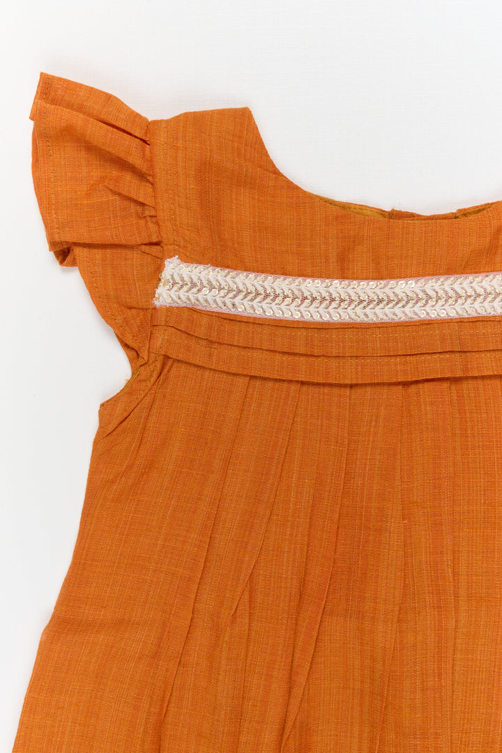 The Nesavu Girls Chanderi Frock Toddler Girl Festive Chanderi Frock with Embroidered Yoke for Casual Functions Nesavu Nesavu toddler girl chanderi cotton frock with lace yoke for poojas and traditional daywear