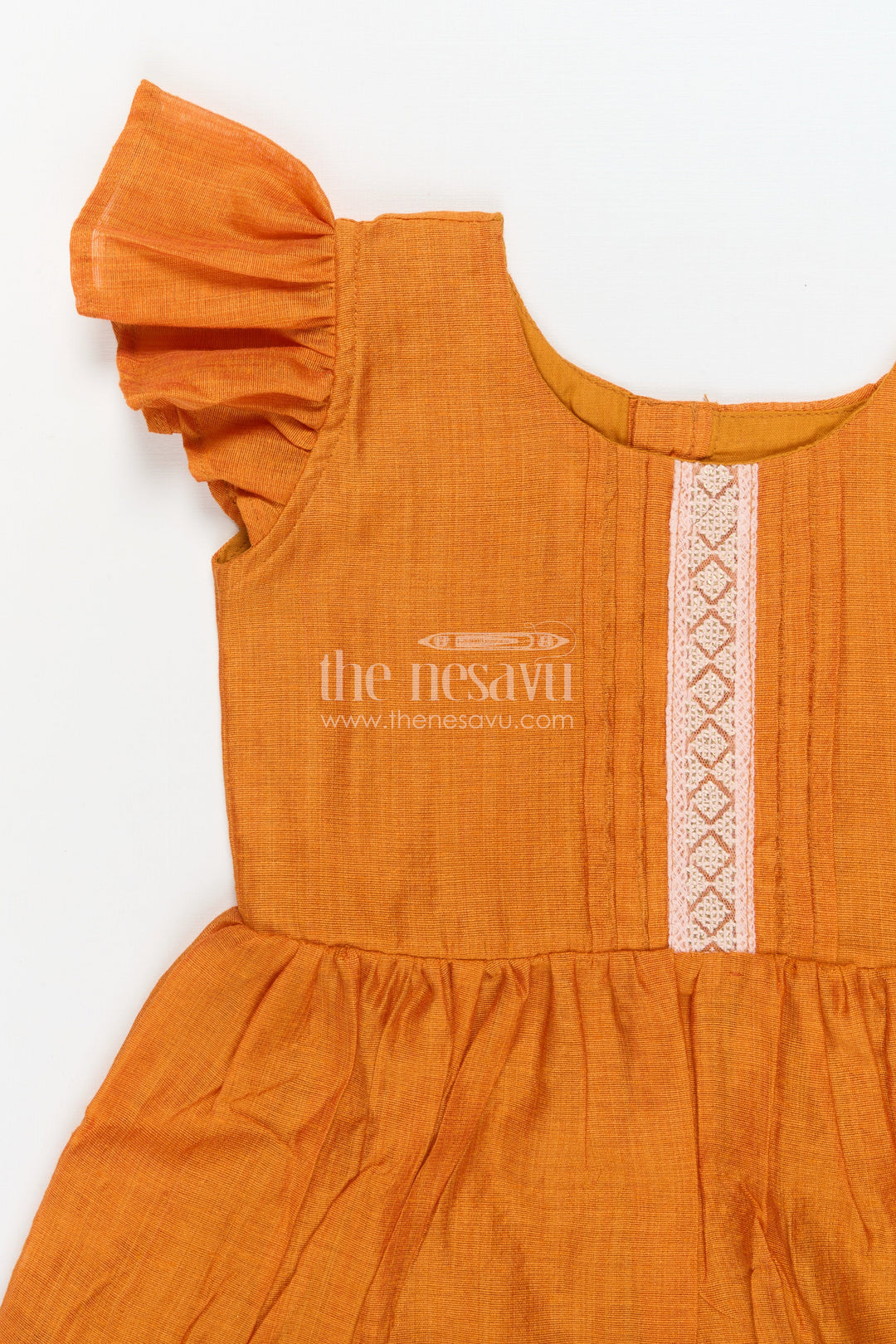 The Nesavu Girls Chanderi Frock Toddler Girl Festive Frock for Pooja and Traditional Functions Nesavu Nesavu toddler girl festive frock in Chanderi cotton for pooja and traditional occasions