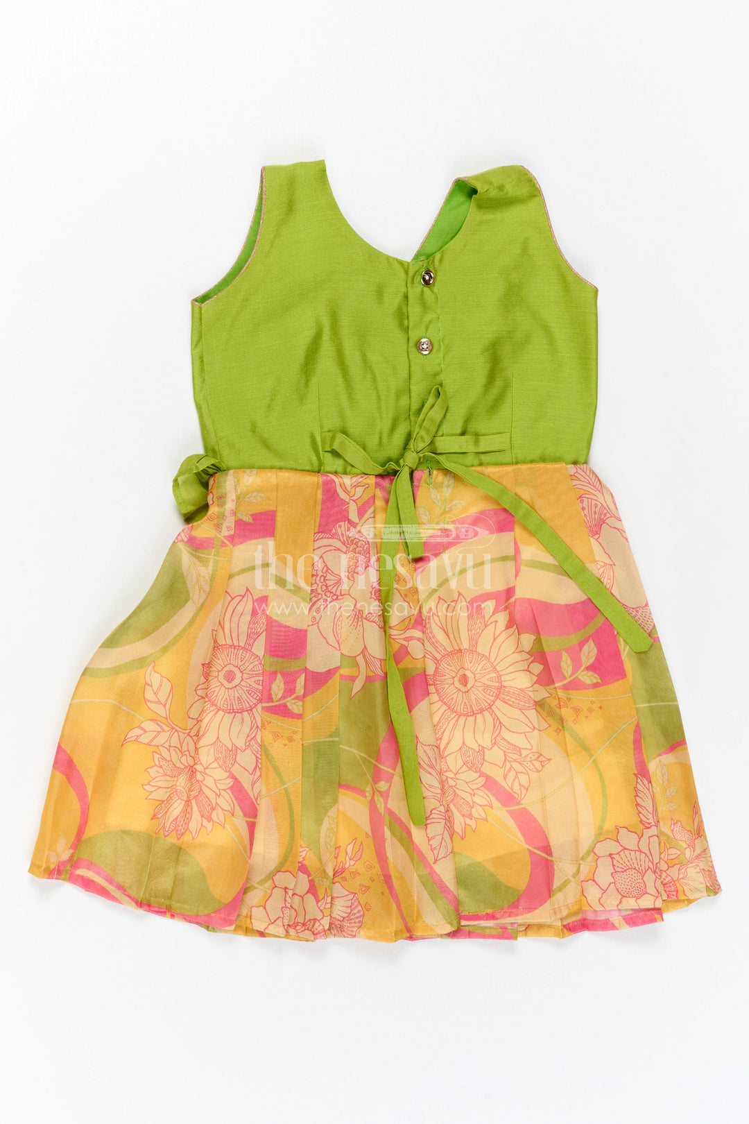 The Nesavu Silk Frock Toddler Girl Festive Frock for Traditional Family Outings Nesavu Nesavu Toddler Girl Festive Silk Frock With Digital Print Skirt For Family Celebrations