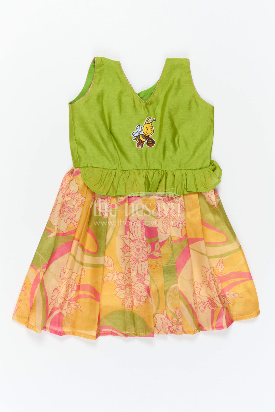 The Nesavu Silk Frock Toddler Girl Festive Frock for Traditional Family Outings Nesavu Nesavu Toddler Girl Festive Silk Frock With Digital Print Skirt For Family Celebrations